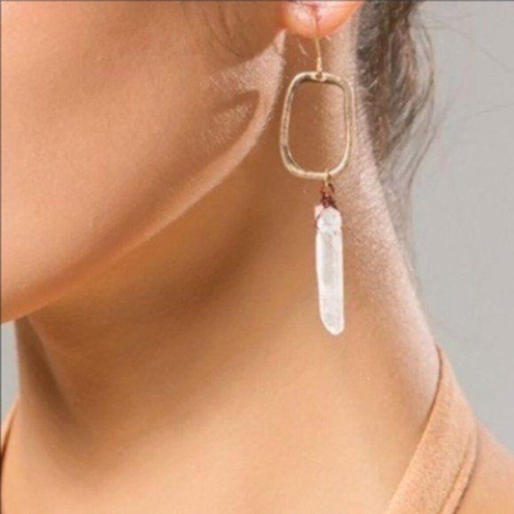 Artisan Moon Quartz Crystal Dangle Earrings